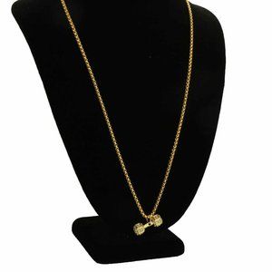 14k Gold Dumbbell 24" Box Link Chain + Pendant